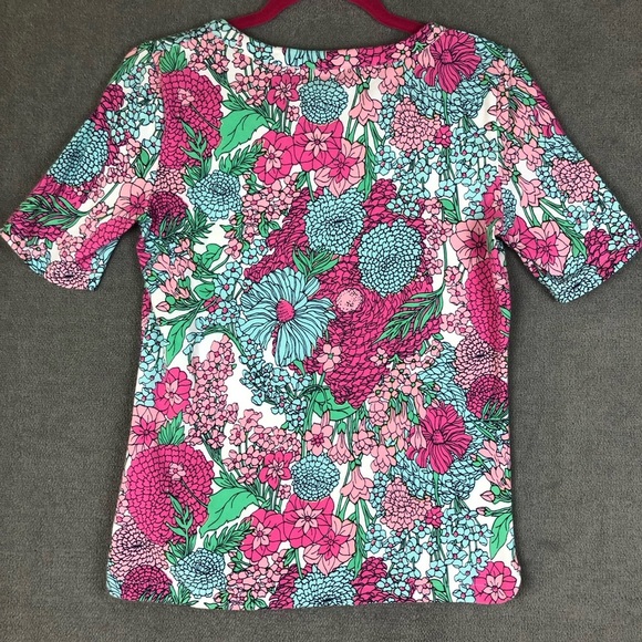 Talbots Tee floral preppy Short Sleeve Stretch Knit T-Shirt size SP - Picture 2 of 6